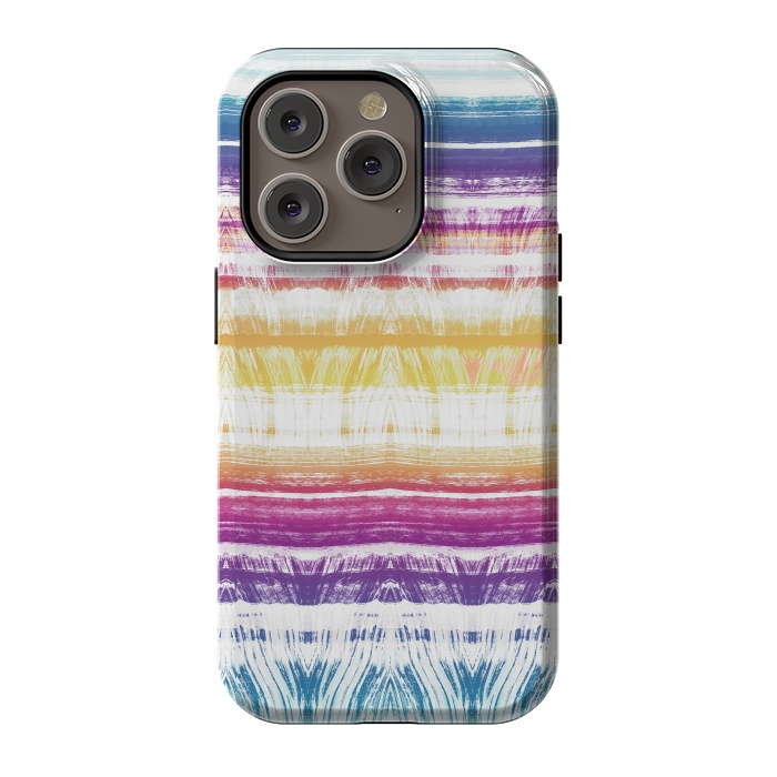 iPhone 14 Pro StrongFit Rainbow brushed ethnic tie dye stripes by Oana 