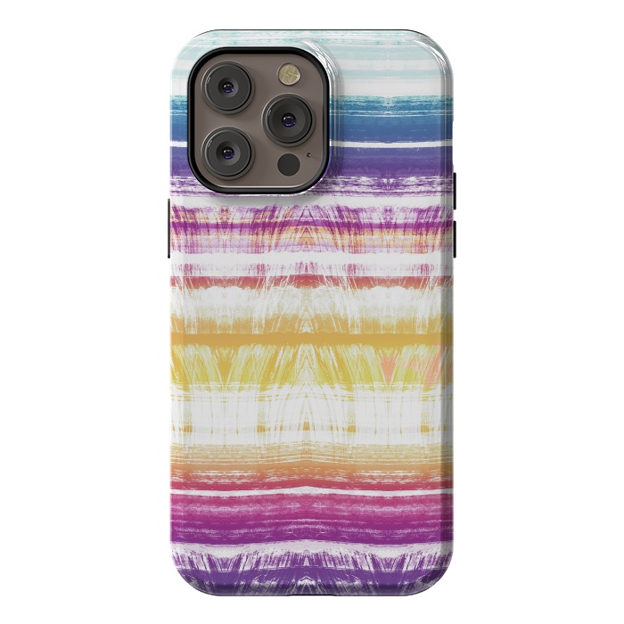 iPhone 14 Pro max StrongFit Rainbow brushed ethnic tie dye stripes by Oana 