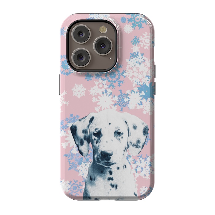 iPhone 14 Pro StrongFit Pink blue dalmatian and snowflakes by Oana 