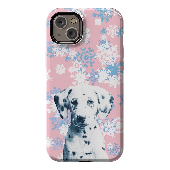 iPhone 14 Plus StrongFit Pink blue dalmatian and snowflakes by Oana 