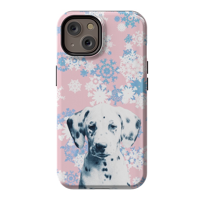 iPhone 14 StrongFit Pink blue dalmatian and snowflakes by Oana 