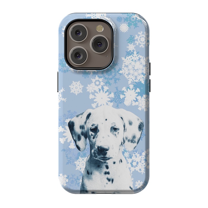 iPhone 14 Pro StrongFit Cute dalmatian and blue white snowflakes by Oana 
