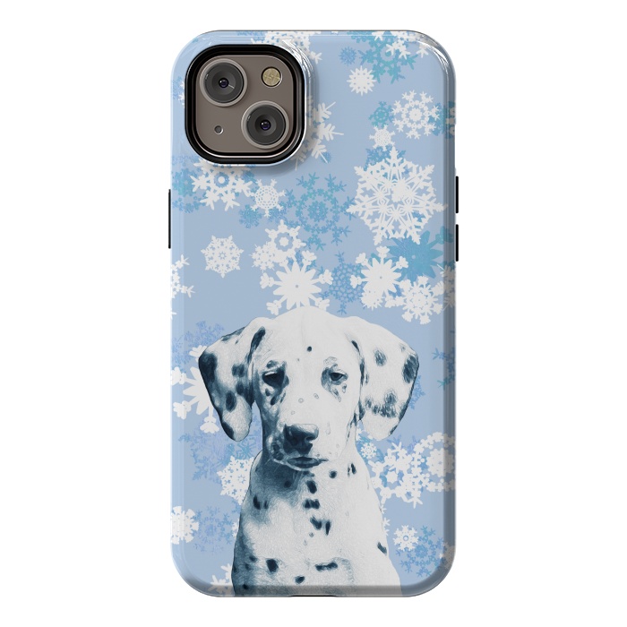 iPhone 14 Plus StrongFit Cute dalmatian and blue white snowflakes by Oana 