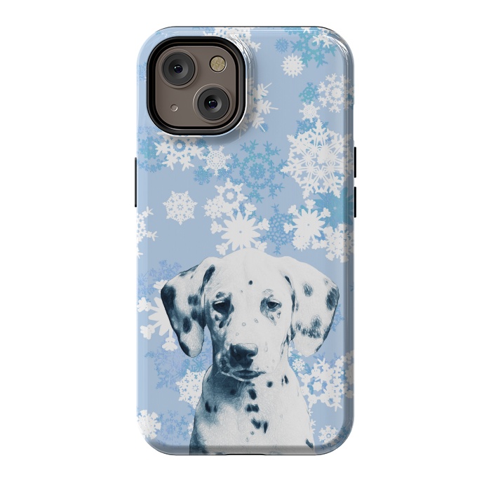 iPhone 14 StrongFit Cute dalmatian and blue white snowflakes by Oana 