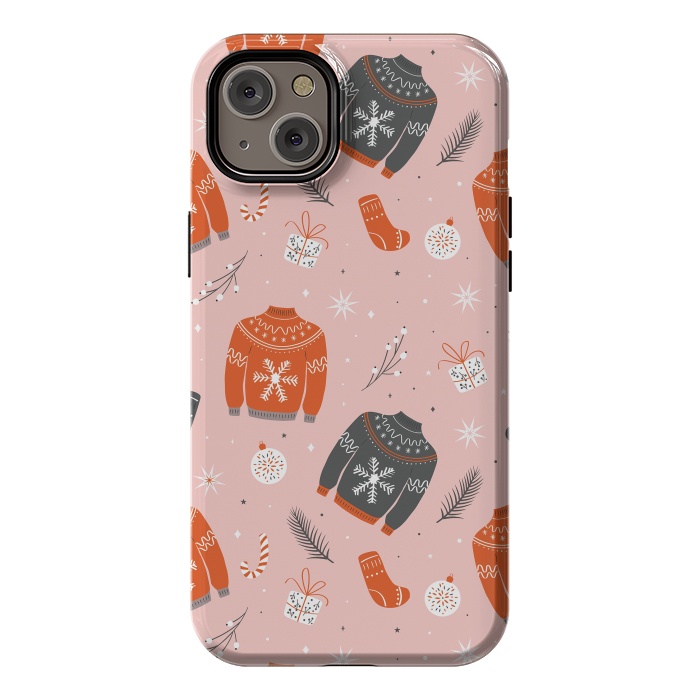 iPhone 14 Plus StrongFit Christmas seamless pattern with ugly sweater. Woolen winter clothes and traditional festive elements and decoration by Jelena Obradovic