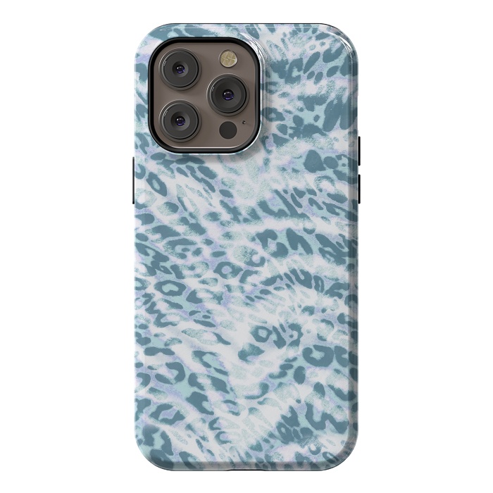iPhone 14 Pro max StrongFit Baby blue brushed leopard print and tiger stripes by Oana 