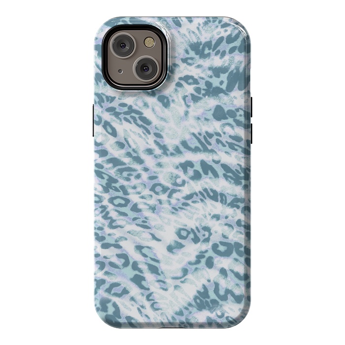 iPhone 14 Plus StrongFit Baby blue brushed leopard print and tiger stripes by Oana 