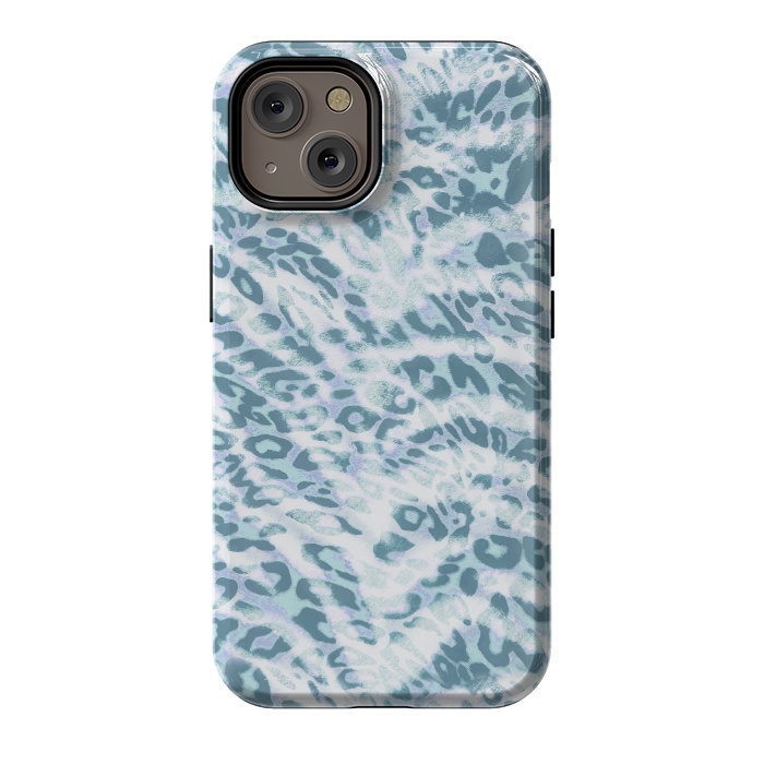 iPhone 14 StrongFit Baby blue brushed leopard print and tiger stripes by Oana 
