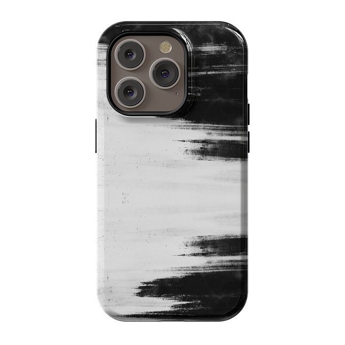 iPhone 14 Pro StrongFit Black and white brushed marble by Oana 