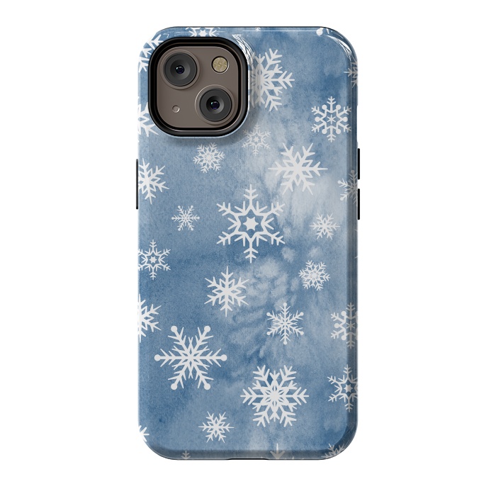 iPhone 14 StrongFit Blue white watercolor Christmas snowflakes by Oana 