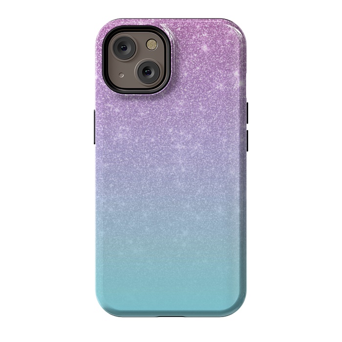 iPhone 14 StrongFit Girly Purple Blue Glitter Ombre Gradient by Julie Erin Designs