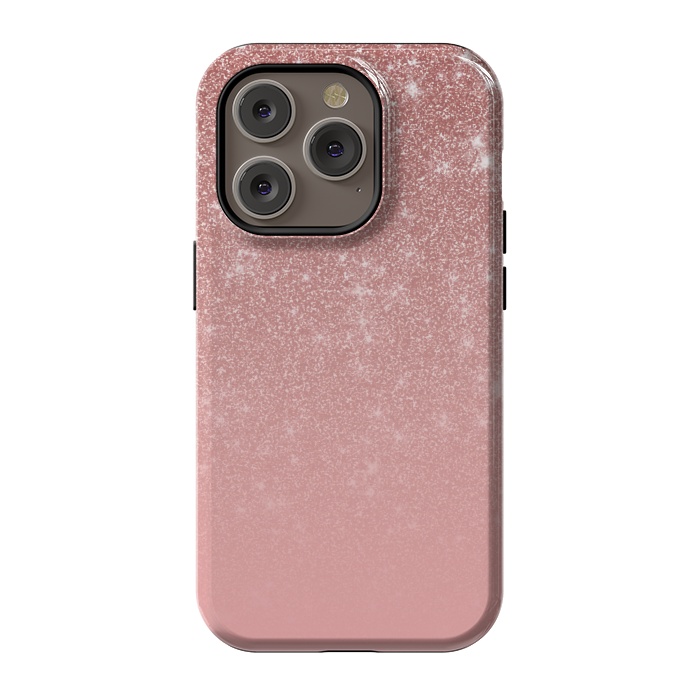 iPhone 14 Pro StrongFit Glam Rose Gold Glitter Ombre by Julie Erin Designs