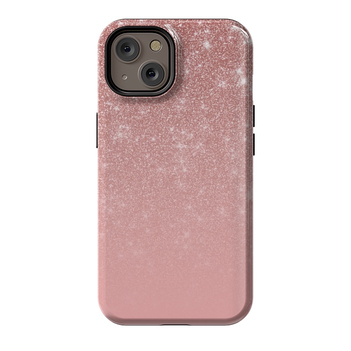 iPhone 14 StrongFit Glam Rose Gold Glitter Ombre by Julie Erin Designs