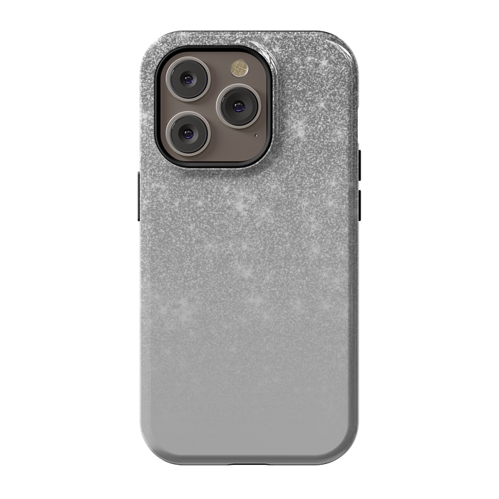 iPhone 14 Pro StrongFit Glam Silver Glitter Grey Ombre Gradient by Julie Erin Designs
