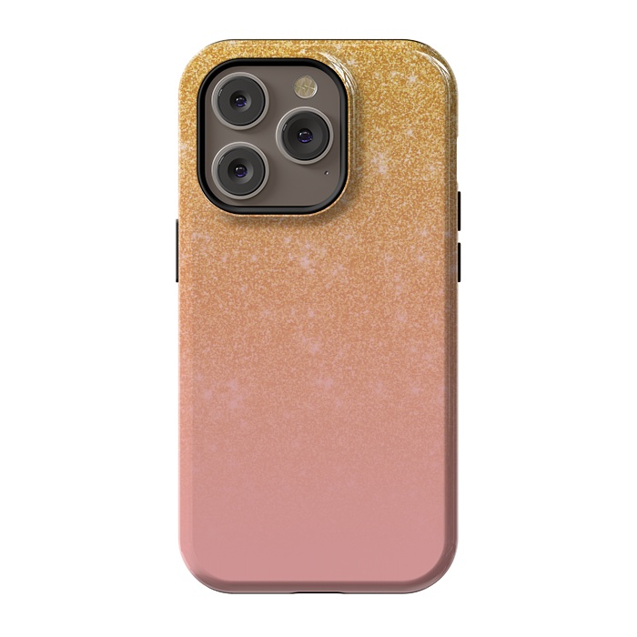 iPhone 14 Pro StrongFit Girly Gold and Pink Glitter Ombre Gradient by Julie Erin Designs