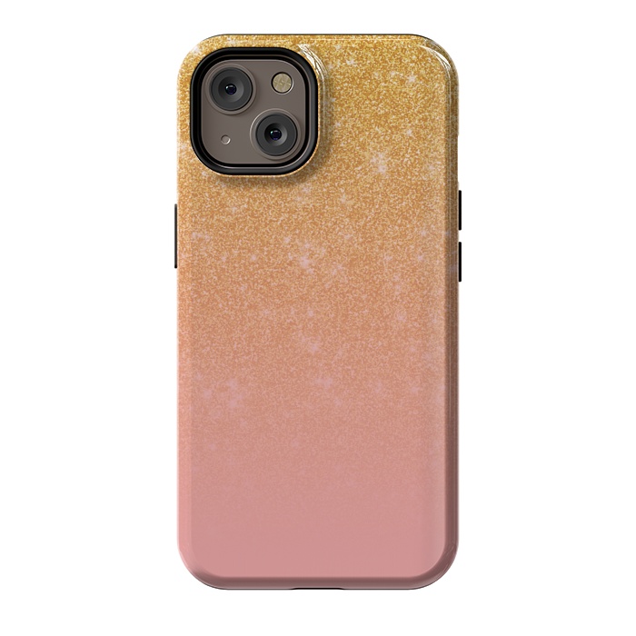 iPhone 14 StrongFit Girly Gold and Pink Glitter Ombre Gradient by Julie Erin Designs