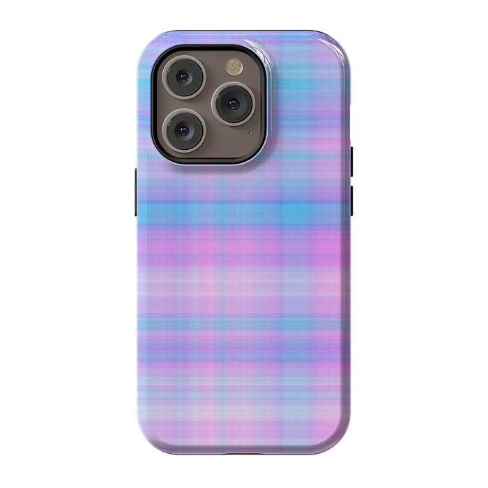 iPhone 14 Pro StrongFit Girly Pastel Plaid Blue Pink by Julie Erin Designs