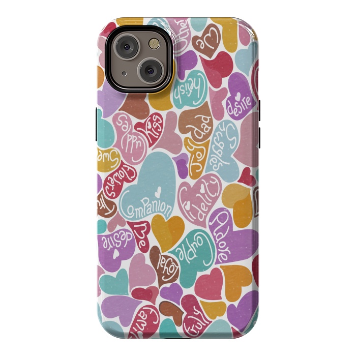 iPhone 14 Plus StrongFit Multicolored Love hearts with loving words by Paula Ohreen