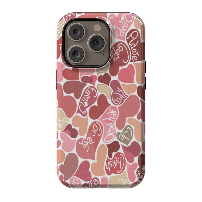 iPhone 14 Pro StrongFit Love hearts with loving words in red and beige by Paula Ohreen