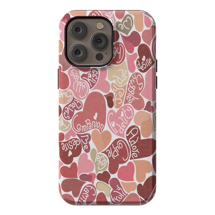 iPhone 14 Pro max StrongFit Love hearts with loving words in red and beige by Paula Ohreen