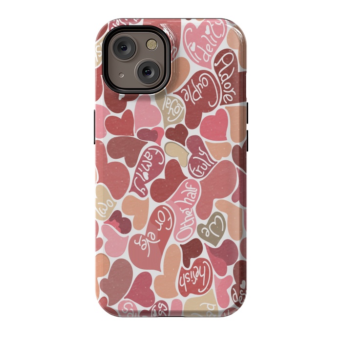 iPhone 14 StrongFit Love hearts with loving words in red and beige by Paula Ohreen