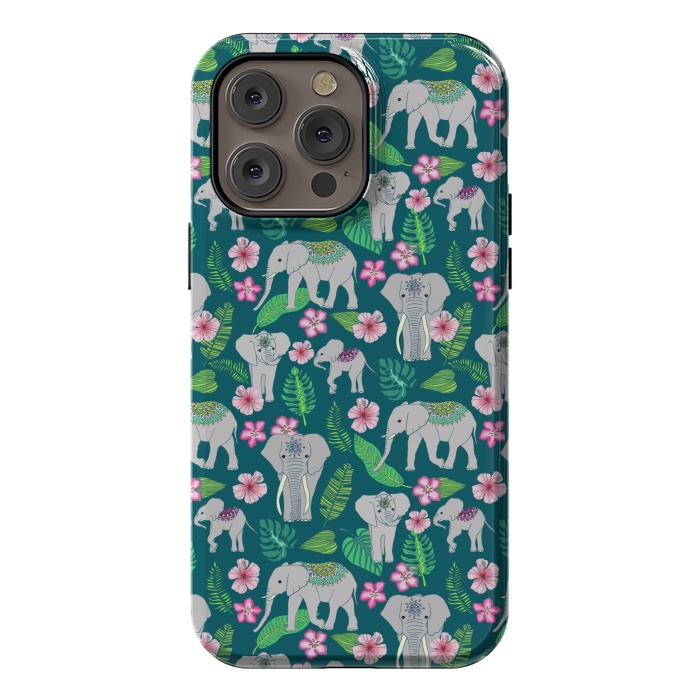 iPhone 14 Pro max StrongFit Elephants of the Jungle on Green by Tangerine-Tane