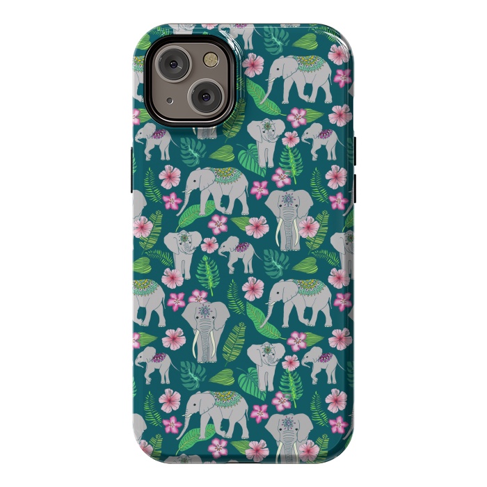 iPhone 14 Plus StrongFit Elephants of the Jungle on Green by Tangerine-Tane