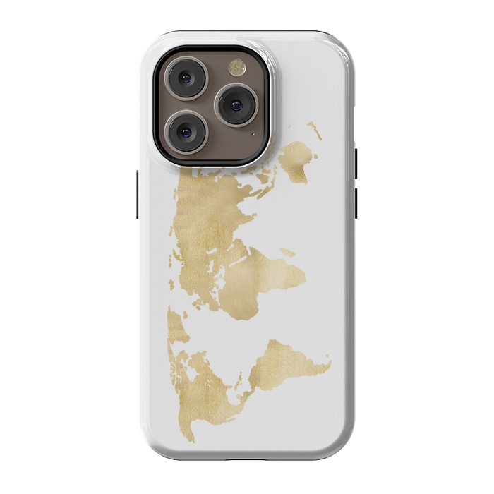 iPhone 14 Pro StrongFit Gold World Map by Tangerine-Tane
