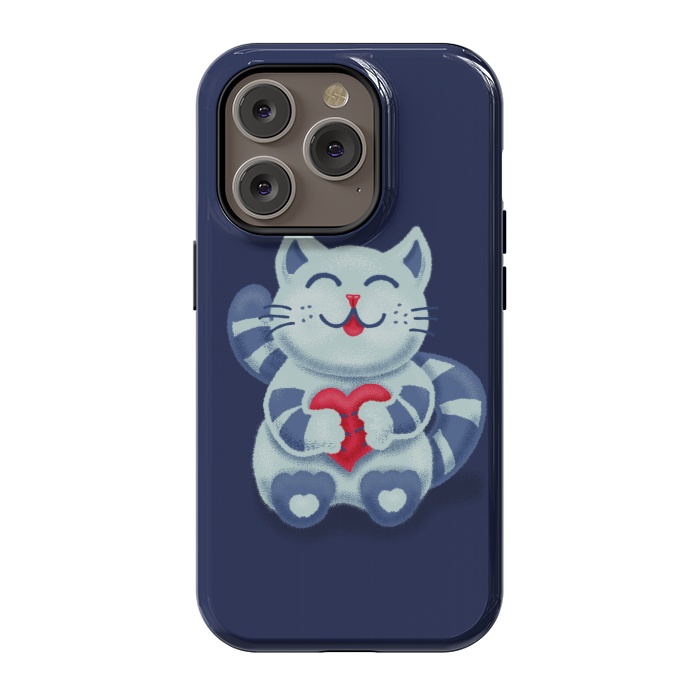 iPhone 14 Pro StrongFit Cute Blue Kitty With Heart In Love by Boriana Giormova