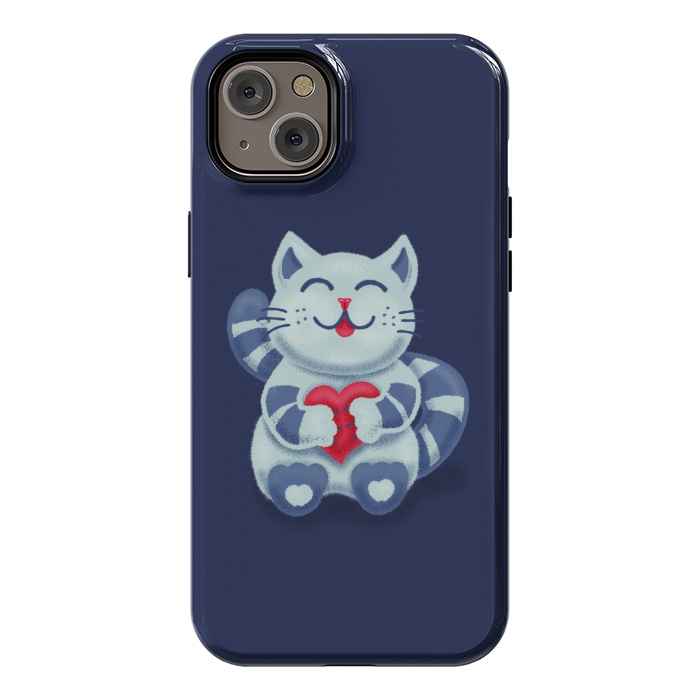 iPhone 14 Plus StrongFit Cute Blue Kitty With Heart In Love by Boriana Giormova