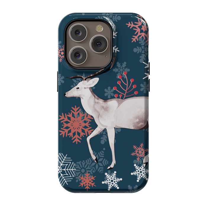 iPhone 14 Pro StrongFit Reindeer and snowflakes winter illustration by Oana 