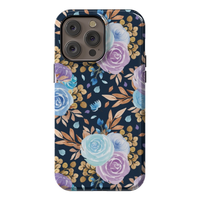 iPhone 14 Pro max StrongFit blue purple floral pattern by MALLIKA