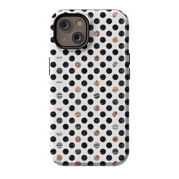 iPhone 14 StrongFit Ink and gold glitter polka dots by Oana 