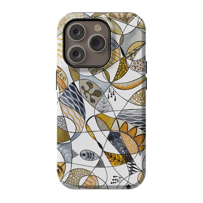 iPhone 14 Pro StrongFit Continuous Line Abstract Art in Grey and Yellow by Paula Ohreen