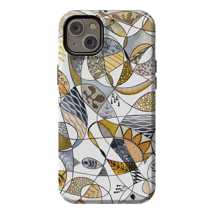 iPhone 14 Plus StrongFit Continuous Line Abstract Art in Grey and Yellow by Paula Ohreen