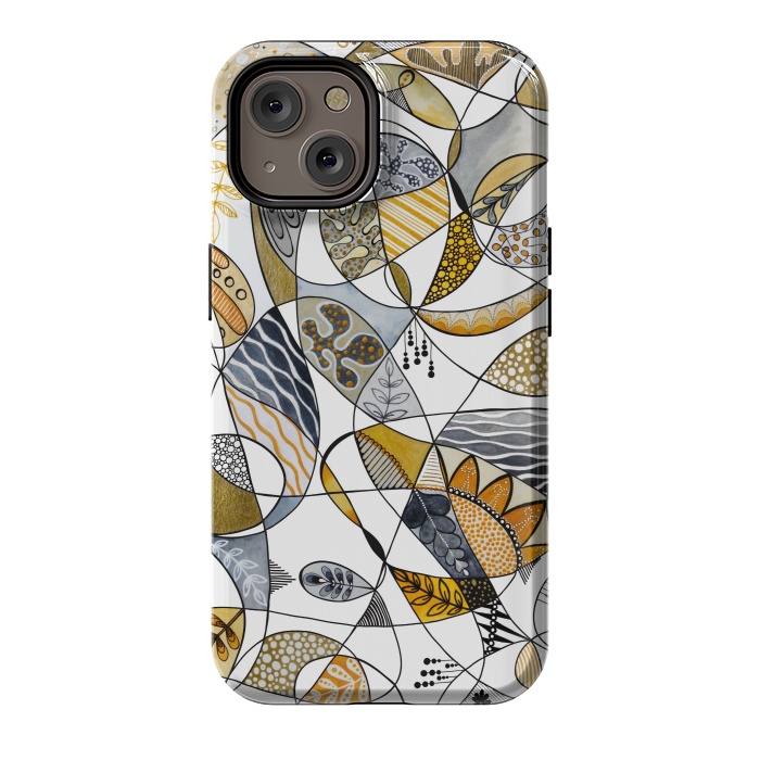 iPhone 14 StrongFit Continuous Line Abstract Art in Grey and Yellow by Paula Ohreen
