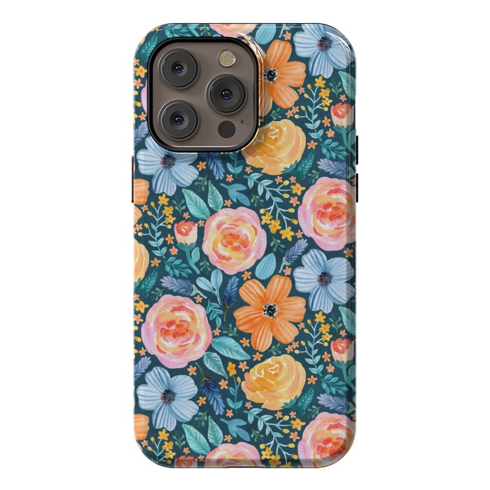 iPhone 14 Pro max StrongFit Bold Blooms on Dark Teal by Tangerine-Tane