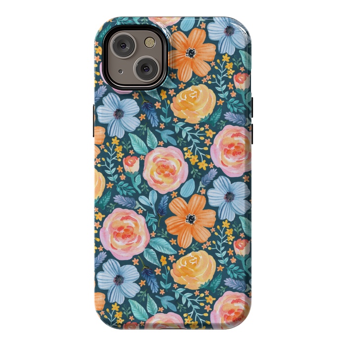 iPhone 14 Plus StrongFit Bold Blooms on Dark Teal by Tangerine-Tane