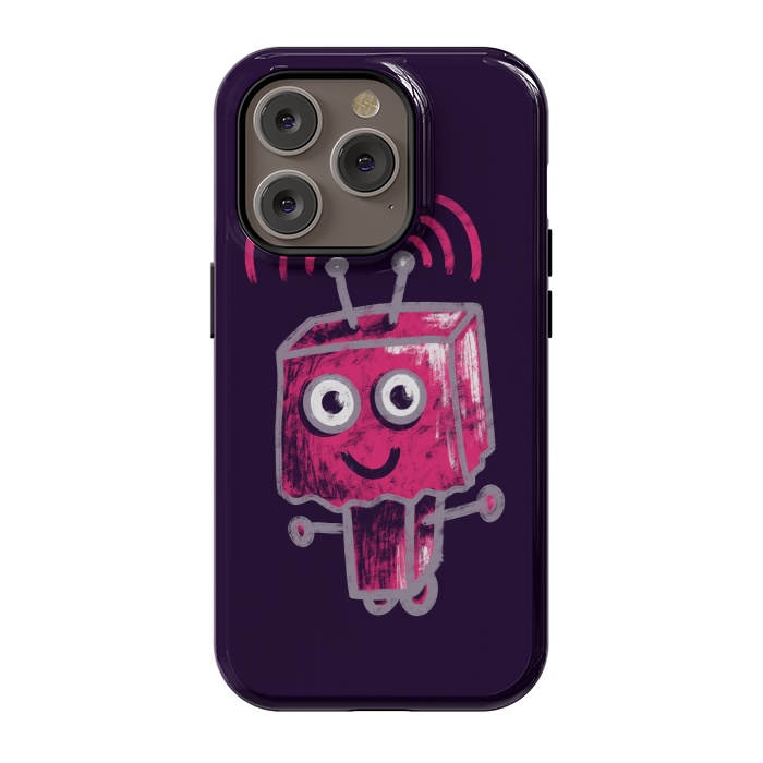 iPhone 14 Pro StrongFit Cute Pink Robot With Paper Bag Head Kids by Boriana Giormova