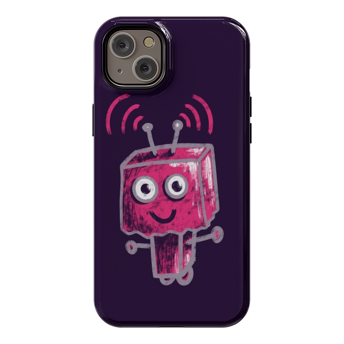 iPhone 14 Plus StrongFit Cute Pink Robot With Paper Bag Head Kids by Boriana Giormova