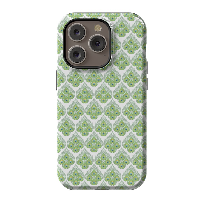 iPhone 14 Pro StrongFit green peacock love  by MALLIKA