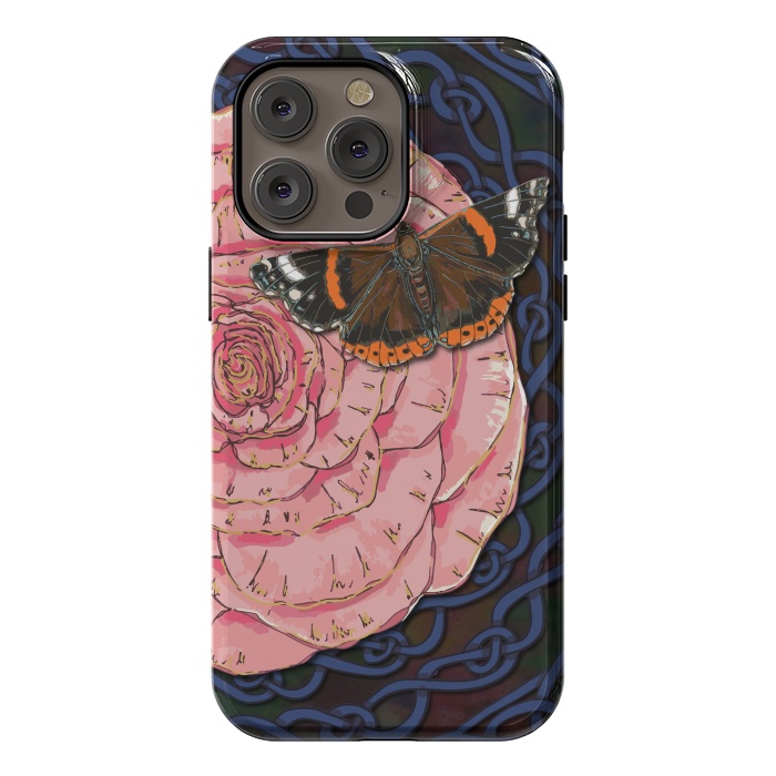 iPhone 14 Pro max StrongFit Pink Rose and Butterfly by Lotti Brown