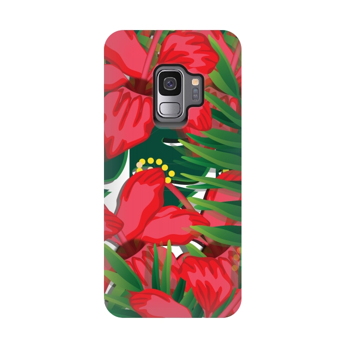 Galaxy S9 StrongFit red tulips tropical by MALLIKA