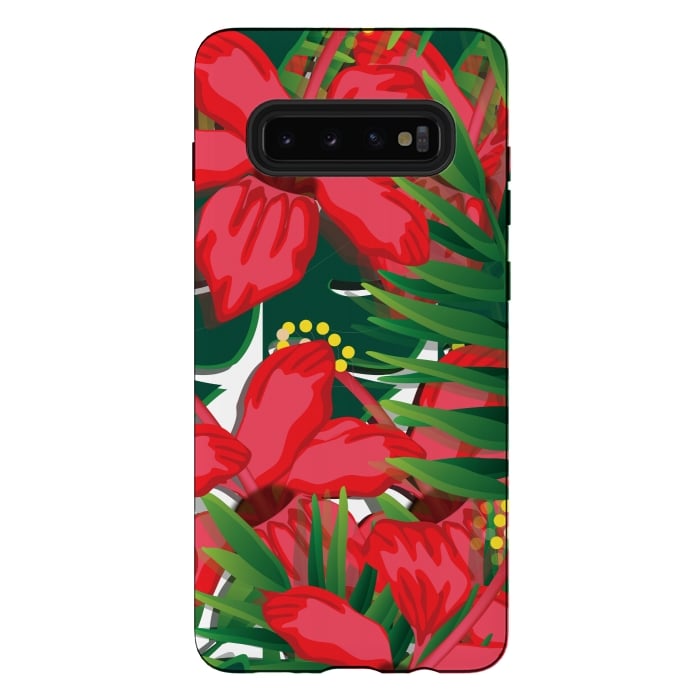 Galaxy S10 plus StrongFit red tulips tropical by MALLIKA