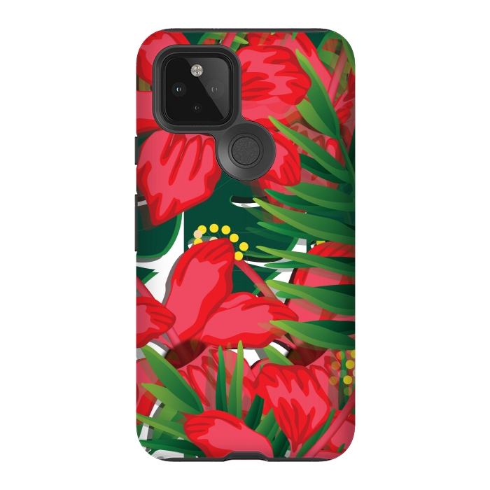 Pixel 5 StrongFit red tulips tropical by MALLIKA