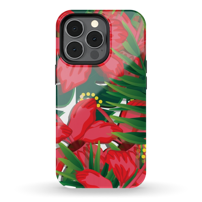 iPhone 13 pro StrongFit red tulips tropical by MALLIKA