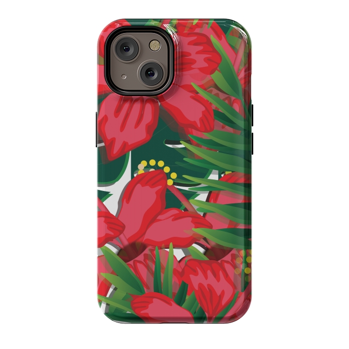 iPhone 14 StrongFit red tulips tropical by MALLIKA