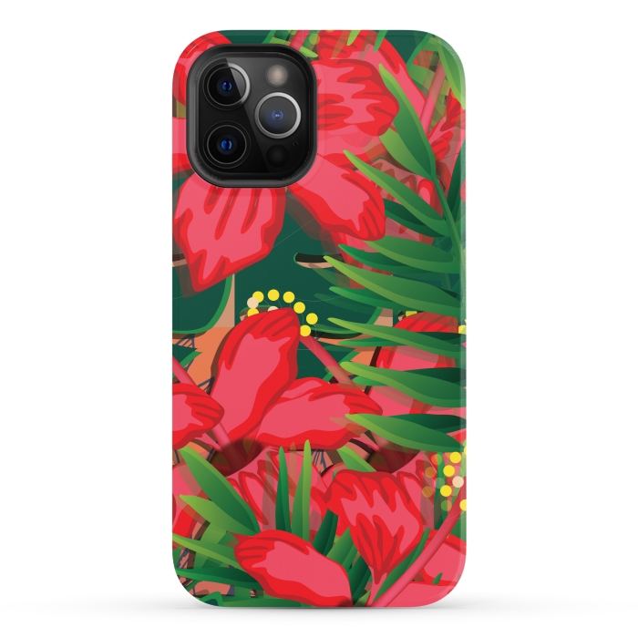 iPhone 12 Pro Max StrongFit red tulips tropical by MALLIKA