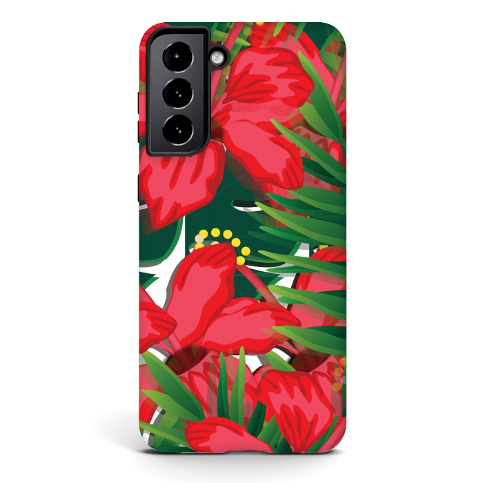 Galaxy S21 StrongFit red tulips tropical by MALLIKA