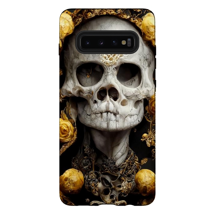 Galaxy S10 plus StrongFit yellow gold roses skull by haroulita
